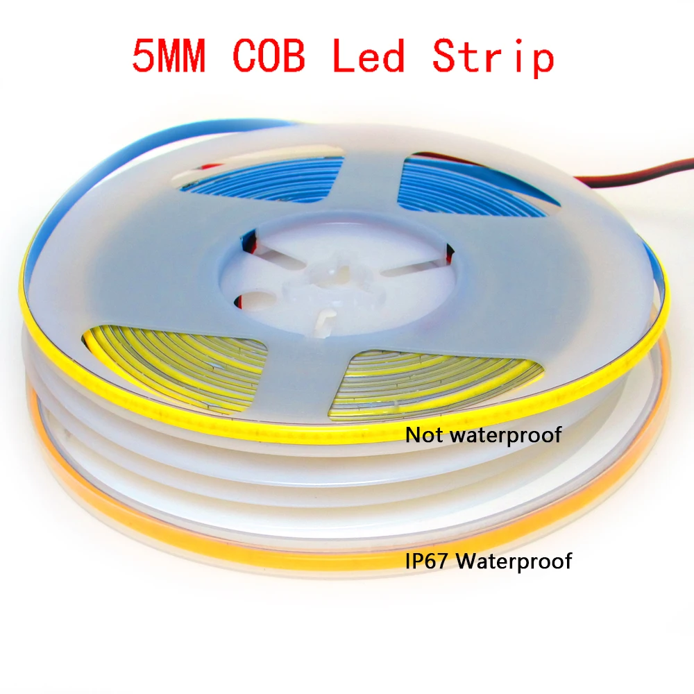 5mm flessibile 12V 24V COB LED Strip Lights RA90 Soft 0.5M 1M 2M 3M 4M 5M 384LEDs/M IP67 striscia LED COB impermeabile per camera da letto