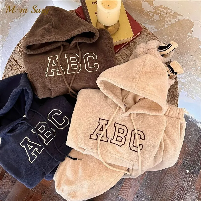 Baby Boy Girl Hooded Clothes Set Hoodie+Pant 2PCS Infant Toddler Child Warm Fleece Home Suit Winter Spring Baby Clothes 1-10Y