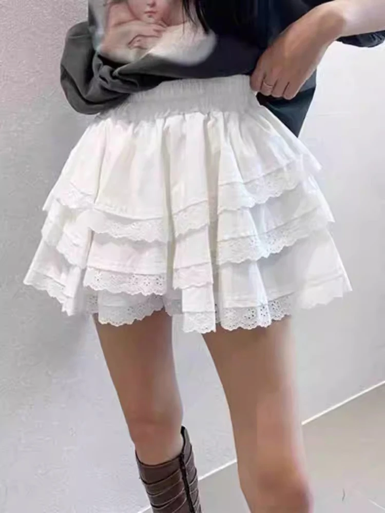 

High Waist A-Line ort Cake Skirt Women's f Skirt Lace Trim Summer New Sle Anti-Aging Korean Sle Commute Pure Color