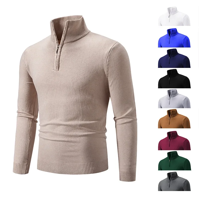 

2023 New Autumn/Winter Plush Men's Oversized Zipper Half High Collar Pullover Sweater Men's Long Sleeved Sweater