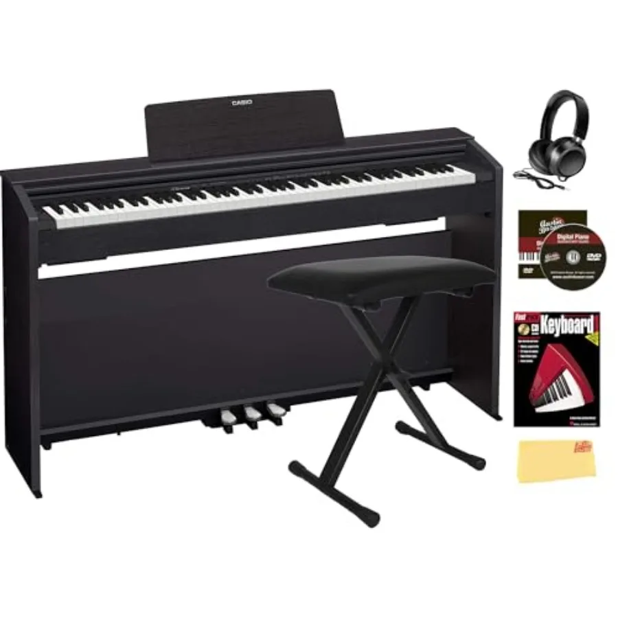 

Privia PX-870 Digital Piano Black Bundle with Adjustable Bench Headphones Piano Book Online Lessons Instructional DVD and Polis
