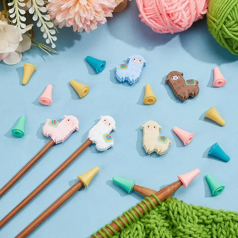 Knitting Needle Stoppers Alpaca Shape Tips Point Stoppers Protectors Silicone Stitching Stoppers Needle End Caps Cute Stitching