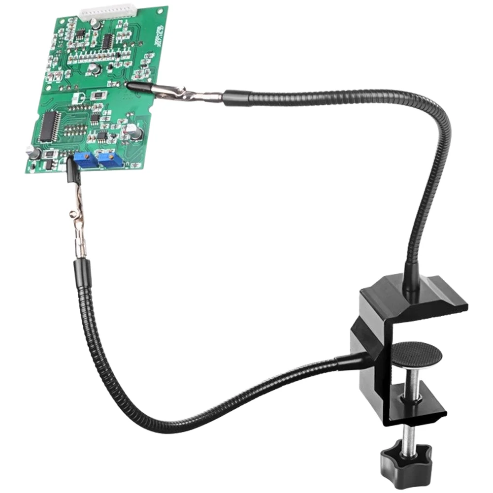 Toolour Helping Hands Clamp Stand for Soldering with Black Aluminum Construction 5x15x15cm Dimensions and for Stable Table Grip