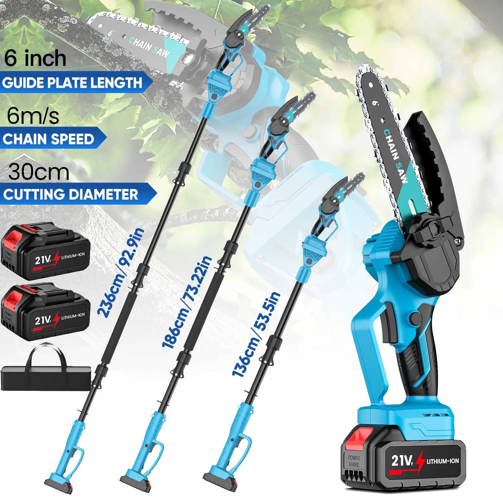 6 Inch /8in Telescopic Pole Electric Chainsaw High Branch Height Cordless Garden Tree Pruning Tool For Makita 21V Battery