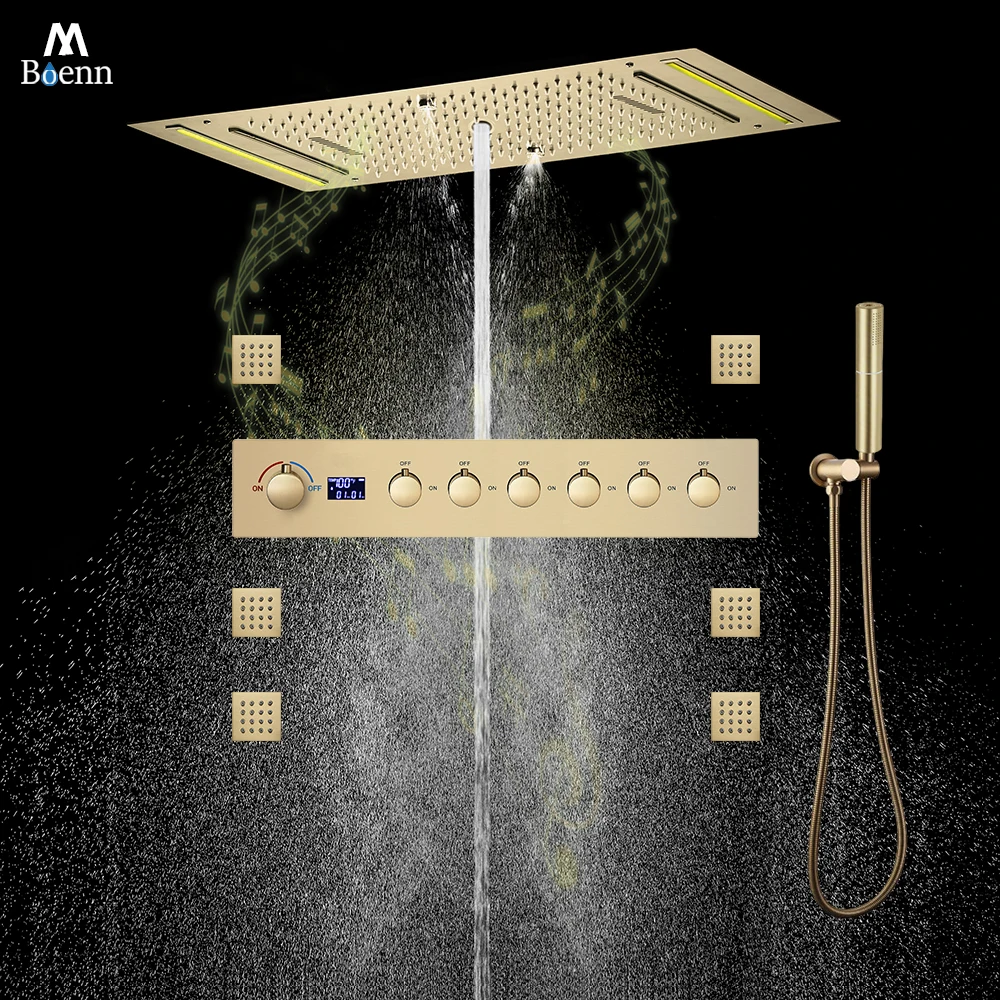 

Душевой набор M Boenn Chrome Smart с 6 функциями, смеситель для горячей и холодной воды, потолочная душевая лейка с 64-цветной подсветкой