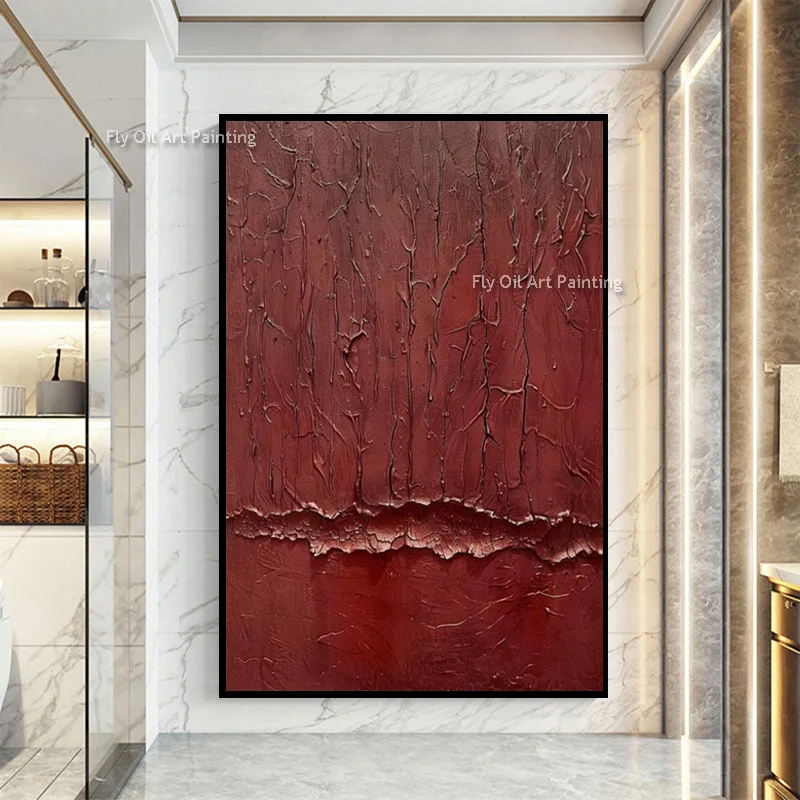 Simplism Design Pure Green Canvas Thick Artwork New Original Hand Drawn Pure Red Abstract Oil Painting For Room Decor As Gifts