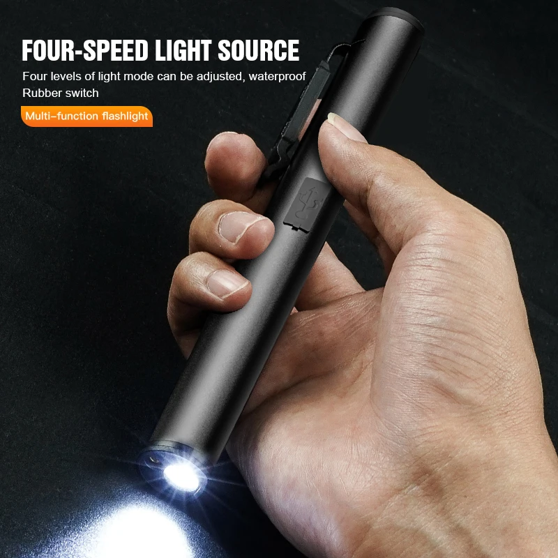 USB Rechargeable UV Flashlight 4 In 1(UV/LED/COB)Multifunctional Mini LED 4 Light Sources Pen Clip Flashlight with Indicator