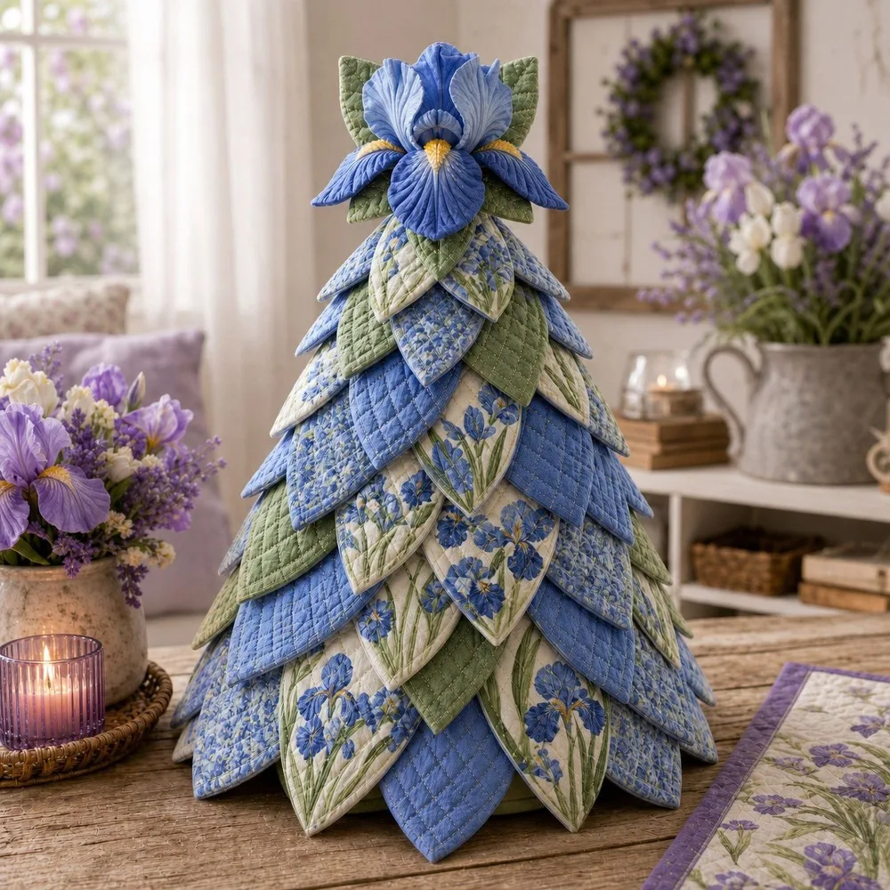 Vintage DIY Quilted Christmas Tree Kit Sunflower Hydrangea 3D Tabletop Christmas Sewing Kit Handcraft Beginner‑Friendly