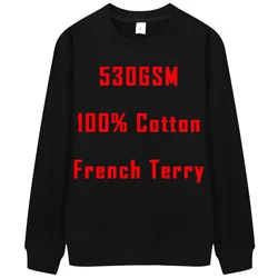 530GSM 100% Cotton French Terry High-end Heavy Weight Winter Pullovers Casual Thick Drop-Shoulder Sweatshirt Hoodies Streetwear