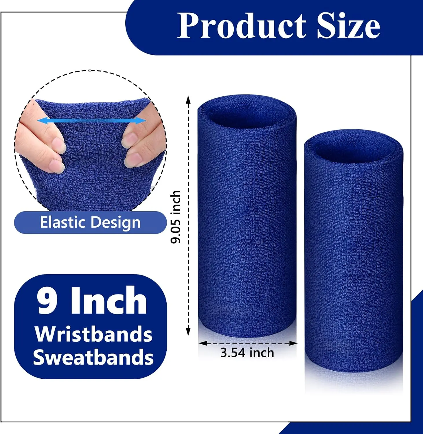 2 Pcs 9 Inch Long Wristbands Sweatbands Black Large Sweat Bands Wristbands Wrist Sweatbands Bulk Arm Sweat Bands for Men Women W