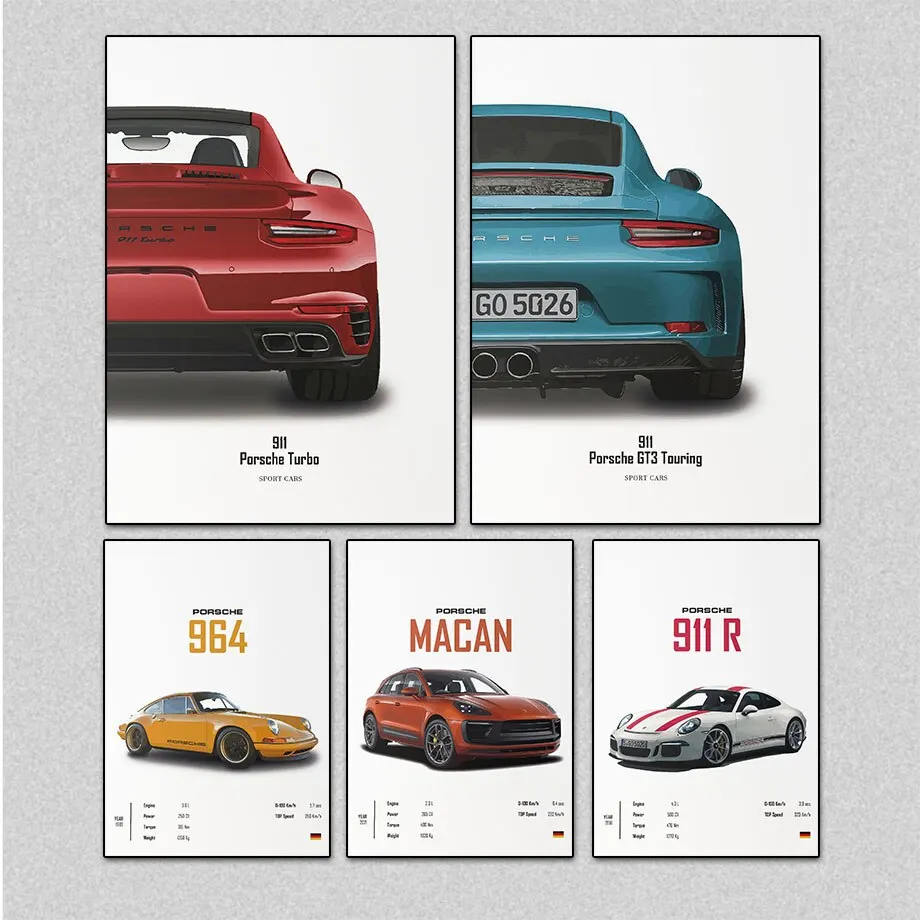 Porsche Racing Icons Canvas Art     GTR Posters for Car Enthusiasts Wall Decor for Showrooms