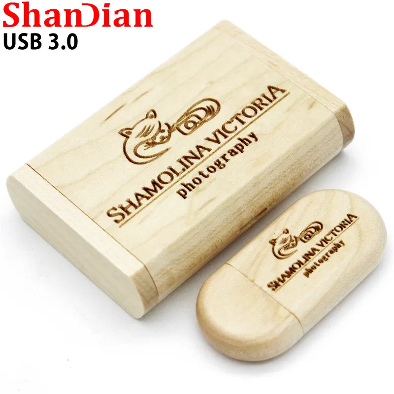 Presentes de casamento LOGO Personalizado Livre USB 3.0 Flash Drive de madeira 4GB/8GB/16GB/32GB/64GB Pen Drives Oval Memory Stick Real Capacidade