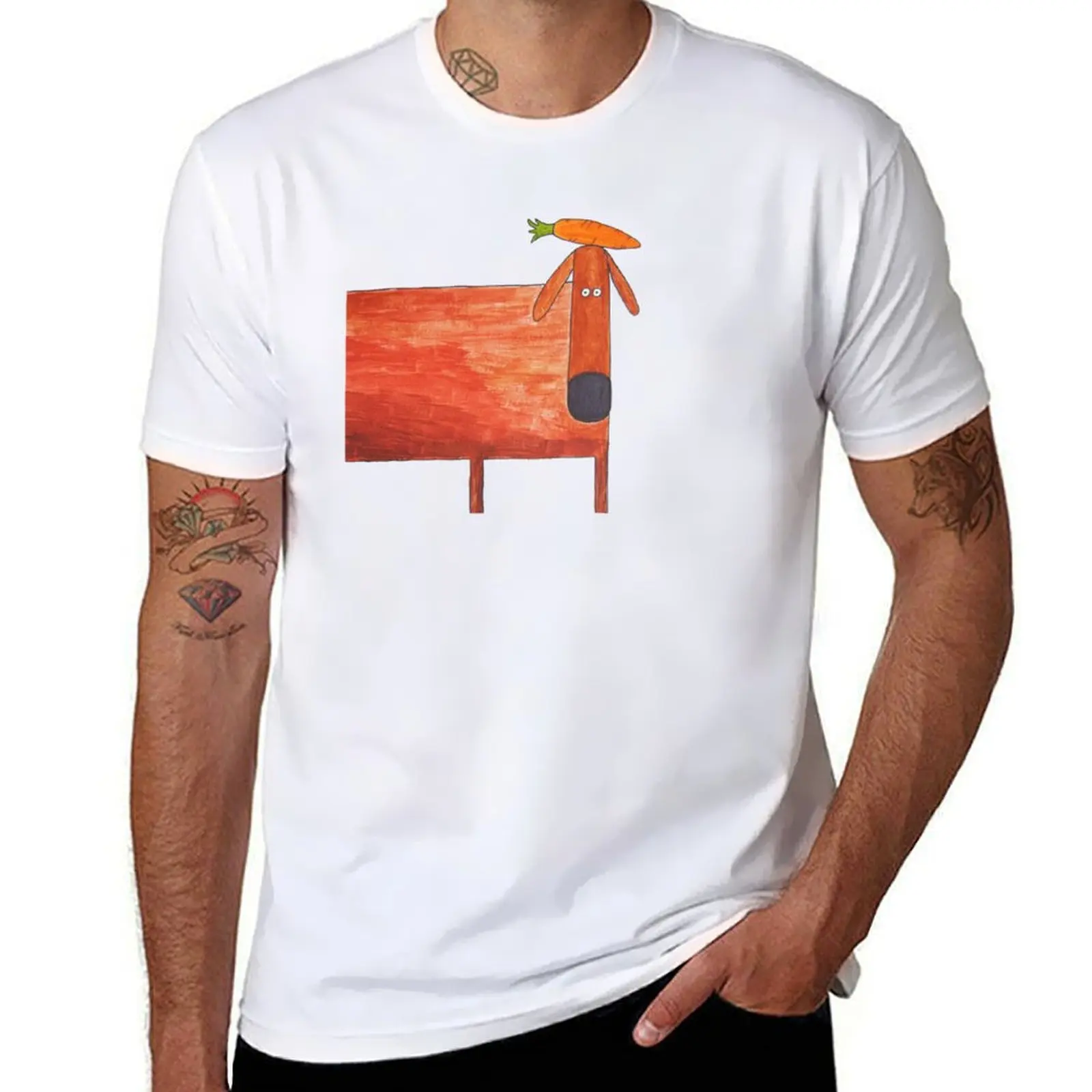 

Surrealist Dachshund with carrot watercolor ala Magritte T-Shirt oversizeds plus size clothes street wear mens white t shirts