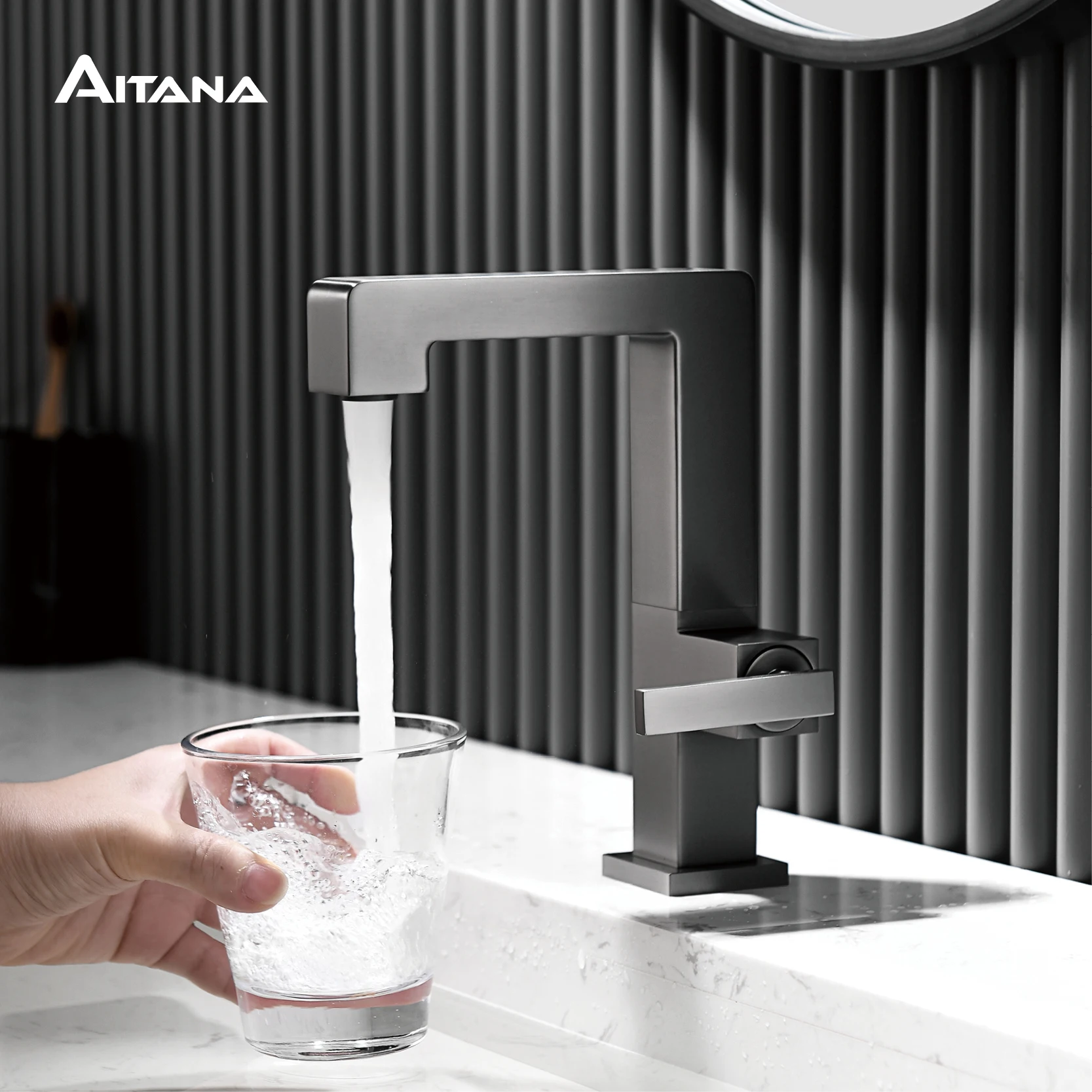 

Luxury gun gray brass bathroom faucet with single handle Cold and Hot dual control Modern minimalist design Rotatable Basin Tap