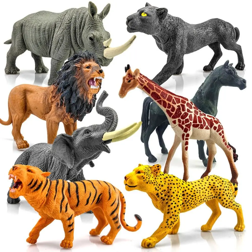 Artificial Jungle Wild Animal Model Rhinoceros Horse Realistic Tiger Toy Leopard Giraffe Simulation Lion Model Toys