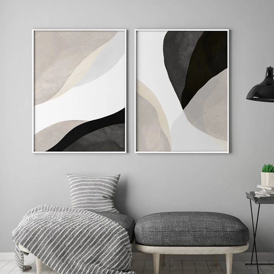 Contemporary Minimalist Abstract Black Beige Geometric Wall Art Posters Canvas Painting Pictures Living Room Home Decoration