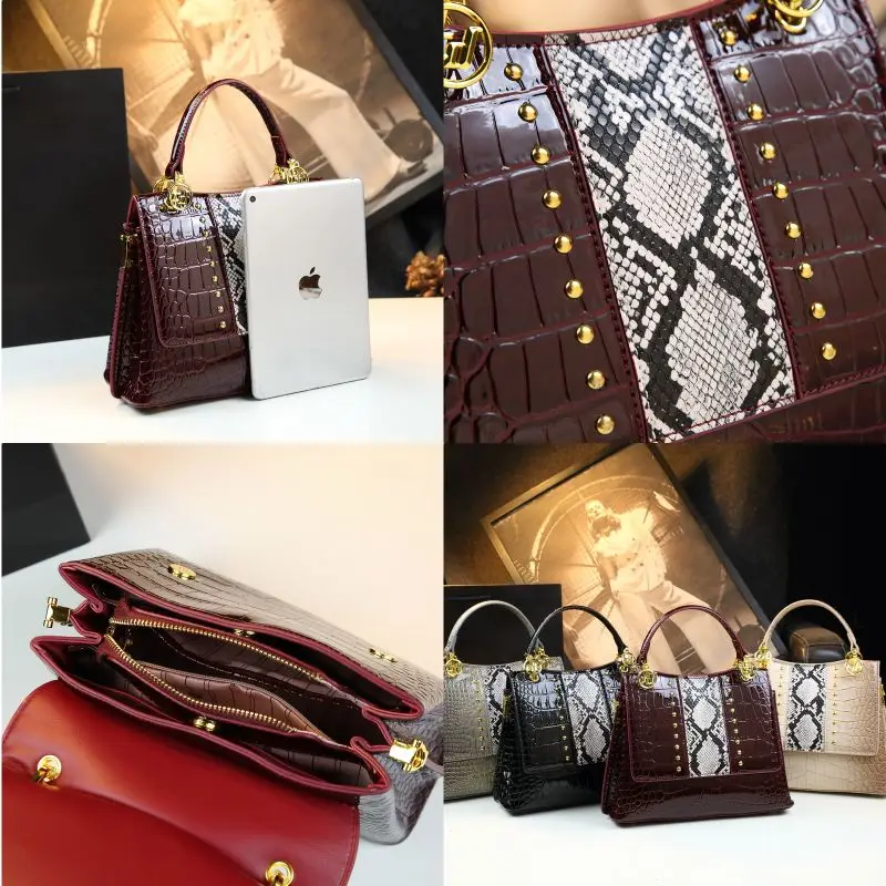 Leather Women\'s Bag New Handbag Fashion Crocodile Riveted Shell Bags for Women Tote Bag Bolsos De Mujer Hot Selling