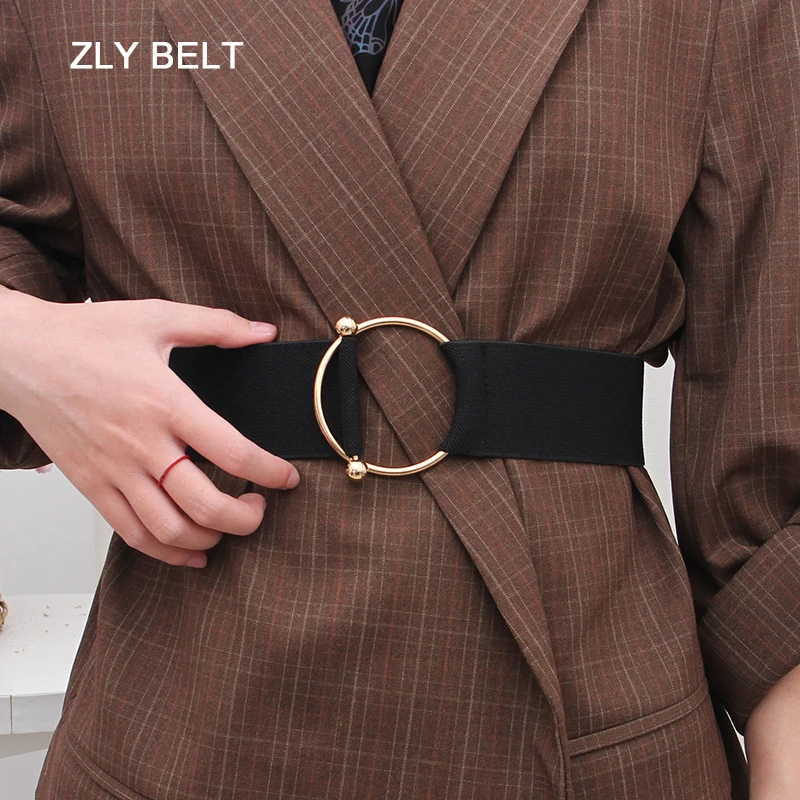 2023 New Fashion Waistband Belt Women Versatile Adjustable Elastic Coat Style Round Metal Buckle Golden Silver Waist Band Belt