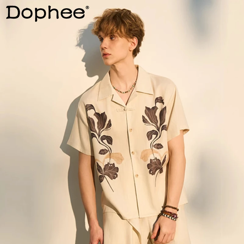 

Men's Women's 2025 Summer New Loose-fitting Printed Shirts Stylish Short-sleeve Lapel Color Matching Shirts Fashion Comfort Tops