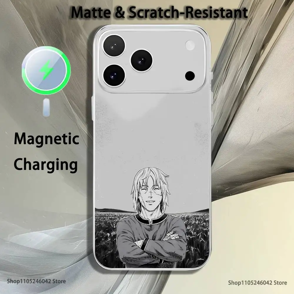 V-vinland s-sagas Manga coque de téléphone blanche transparente pour iPhone 17,16,15,14,13,12,11Pro,Max,Plus, Mini charge magnétique sans fil