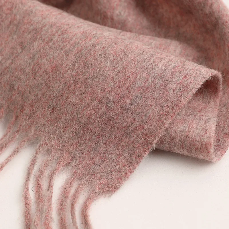 Solid 100% Real Wool Scarf with Tassel Women Winter Warm Shawls and Wraps Ladies Wool Cashmere Scarves Thick Foulard Femme