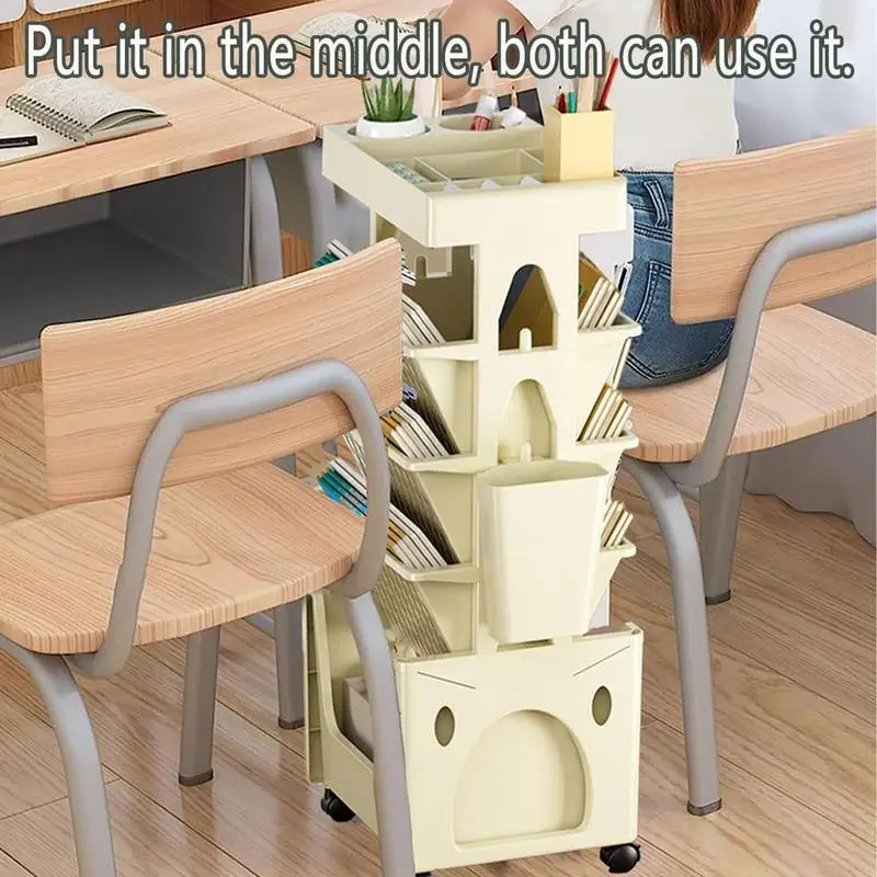 Móvel 5 Tier Livro Prateleira sobre Rodas Rotatable Estante De Armazenamento, Criativo Display Stand, Decoração de Casa, DIY Estante
