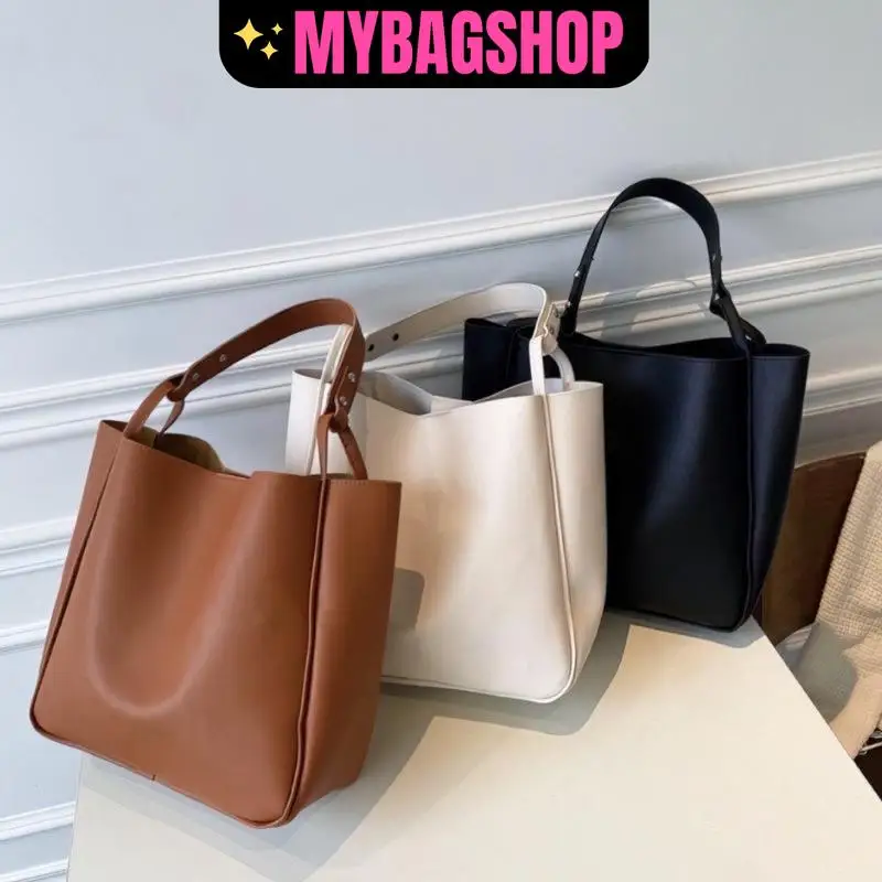 Pu Leather Bag Single Strap Shoulder Tote Solid Color Bag Soft Bucket Bag For Daily Use Casual Outfits Retro Outfits
