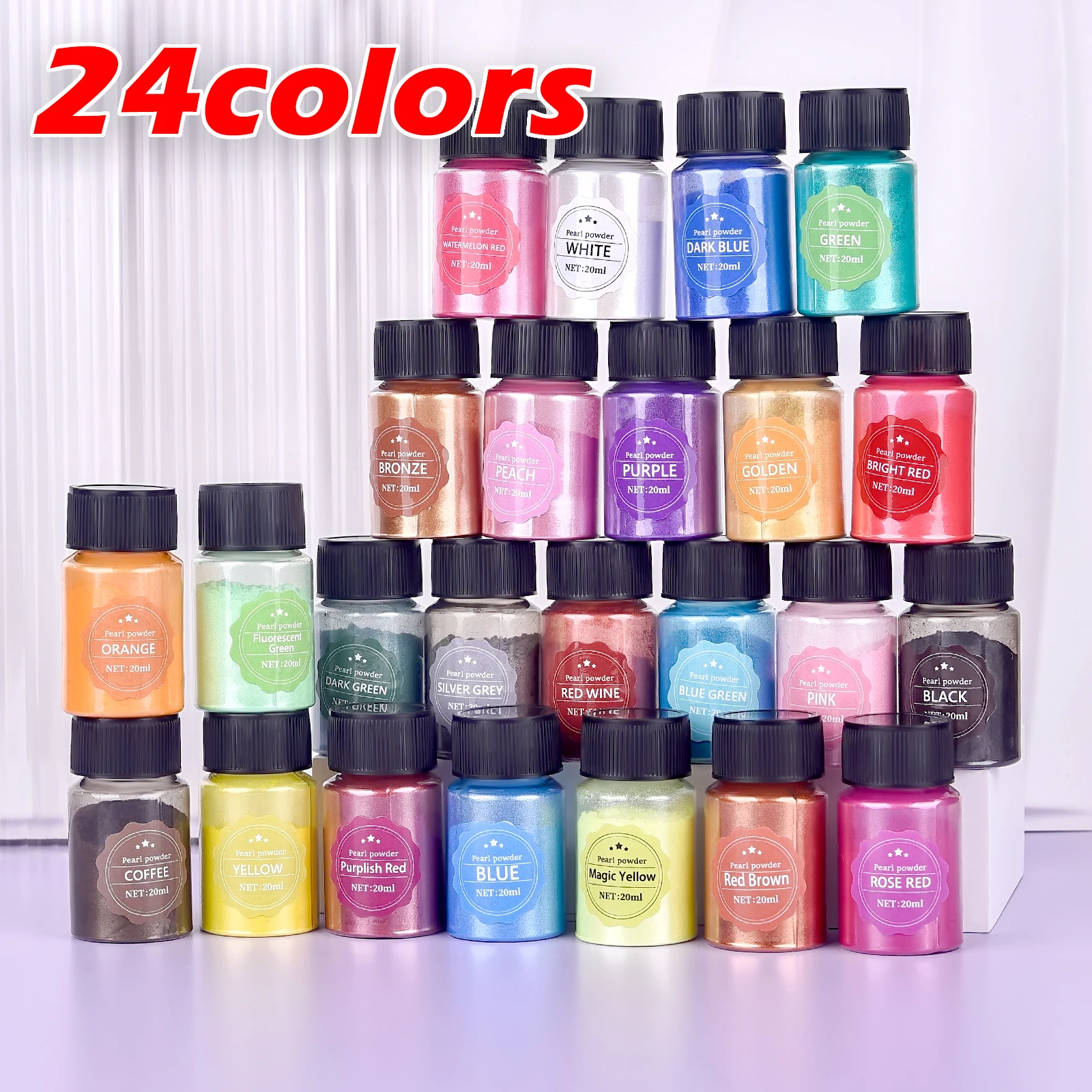 Jabón Mineral de Mica Natural, 24 colores, 10g, polvo nacarado colorido, pigmento de Mica, brillo de uñas, polvo de perla para resina epoxi