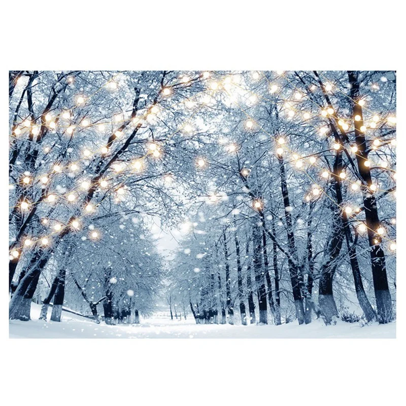 210X150cm Winter Snow Background Cloth Snowflake Christmas Tree Glitter White Forest Party Photography Backdrops, D Easy Install