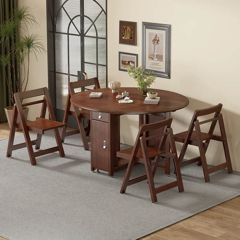 

Fashion Folding Dining Table Furniture Multifunctional Round Dining Table with Dining Chairs Space Saving Furniture， Wood Table