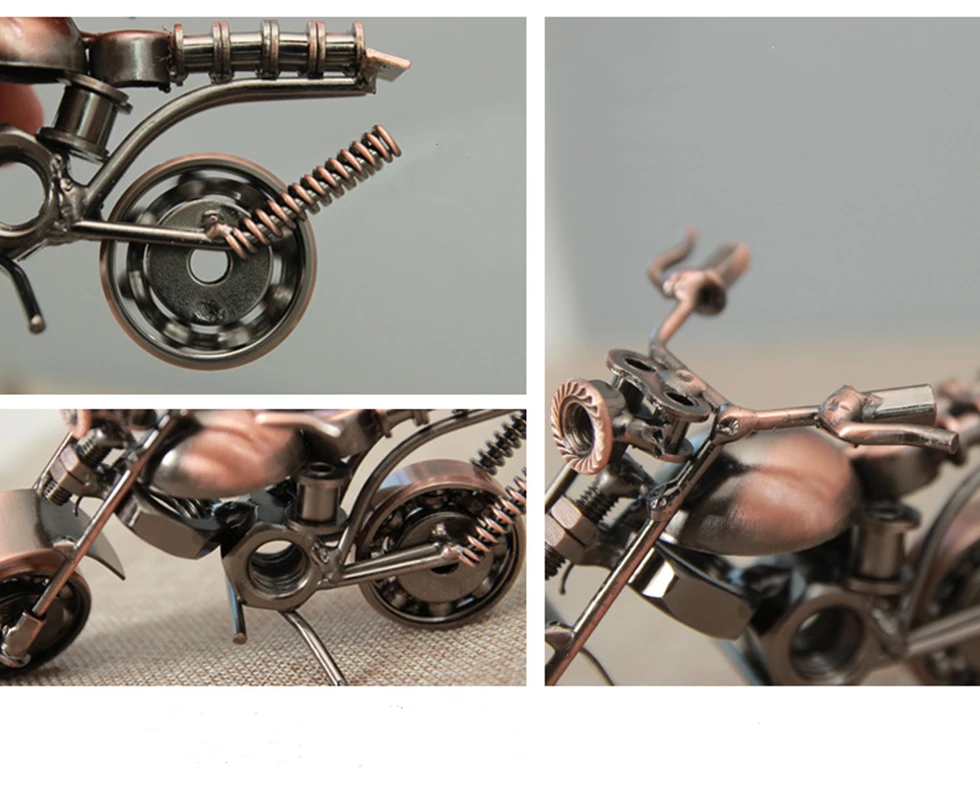 Handmade Small Bronze and Silver Motorcycle Model, Motorbike Prop, Retro Motor Figurine, Iron Boy Gift, Kid Toy, Hm Office Decor