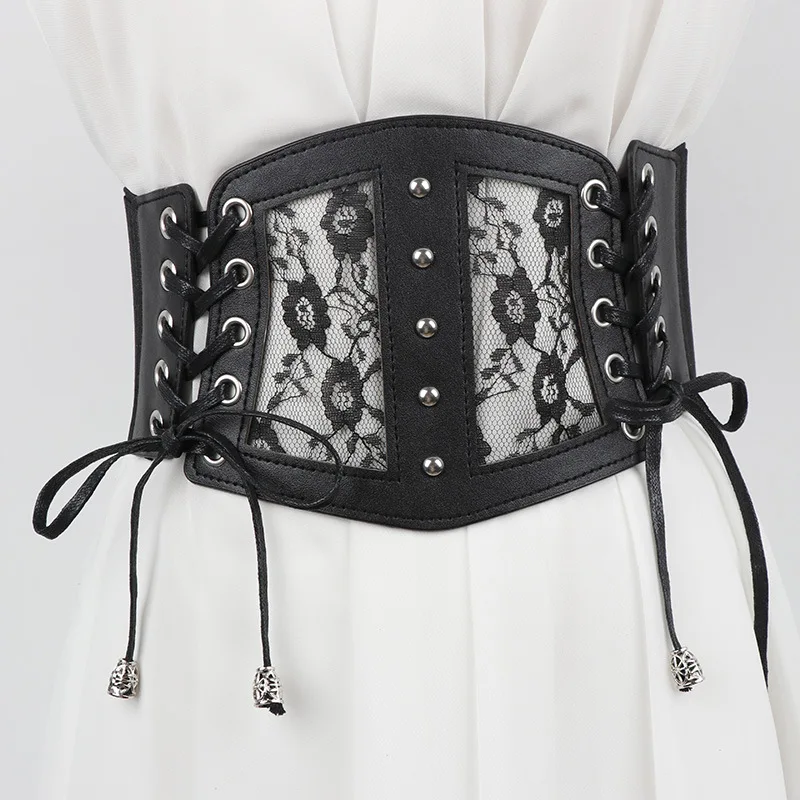 

Belt Black Lace Up Elastic Corset Wide Women Waistband Party Casual Outfit One Size