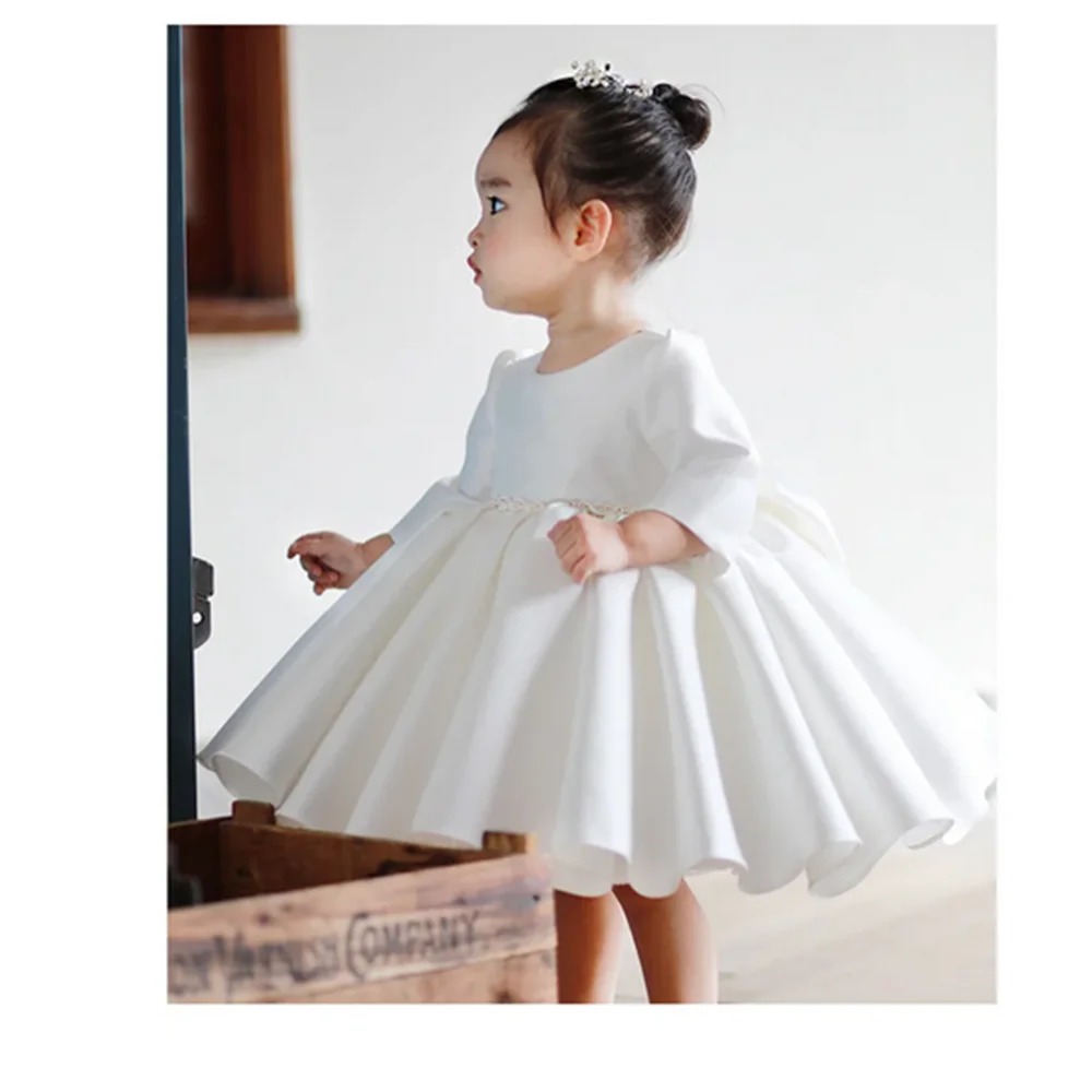 Battesimo Flower Girl abito da sposa gonna soffice Baby Host a maniche lunghe per bambini Piano Performance Princess Dress comunione