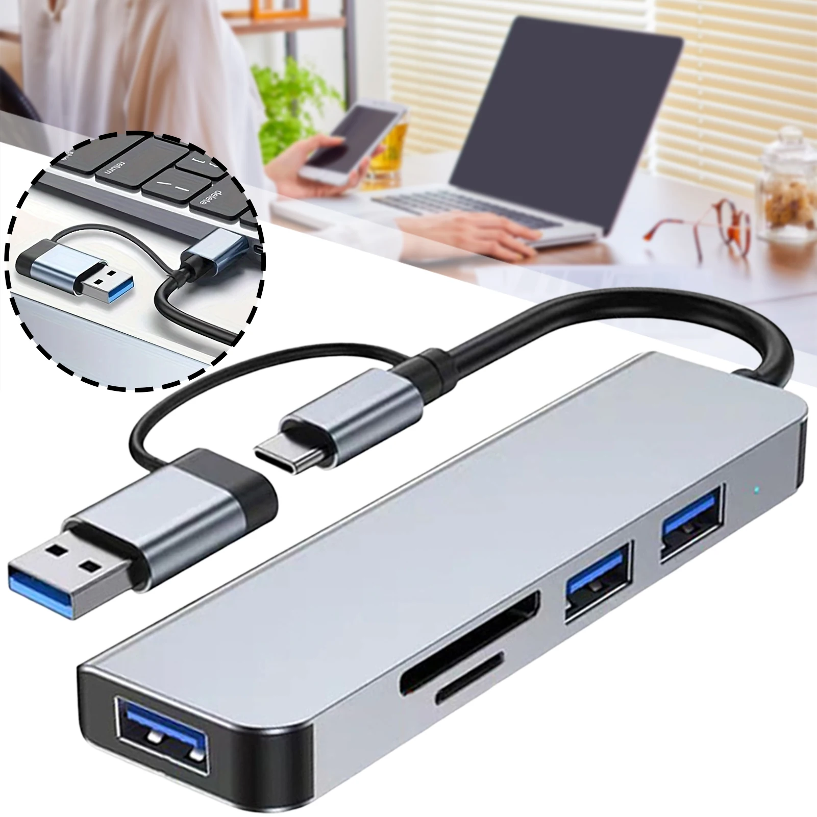 

Type-C/USB 5 In 1 Expansion Dock USBC Multiport Hub Adapter For Laptops