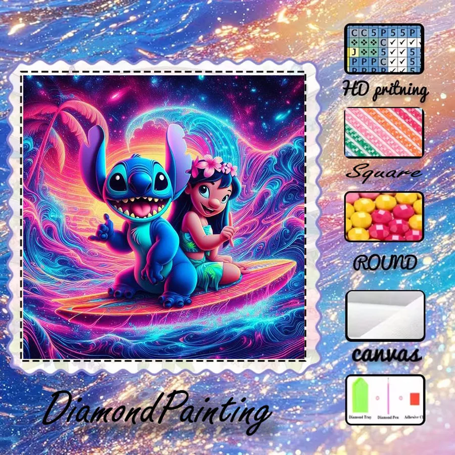 1 Stück - Potdemiel-5D-DIY - Beflockter Stoff - Spezialbohrer - Diamond Painting Set - Surfing, Buddy - Diamantkunst