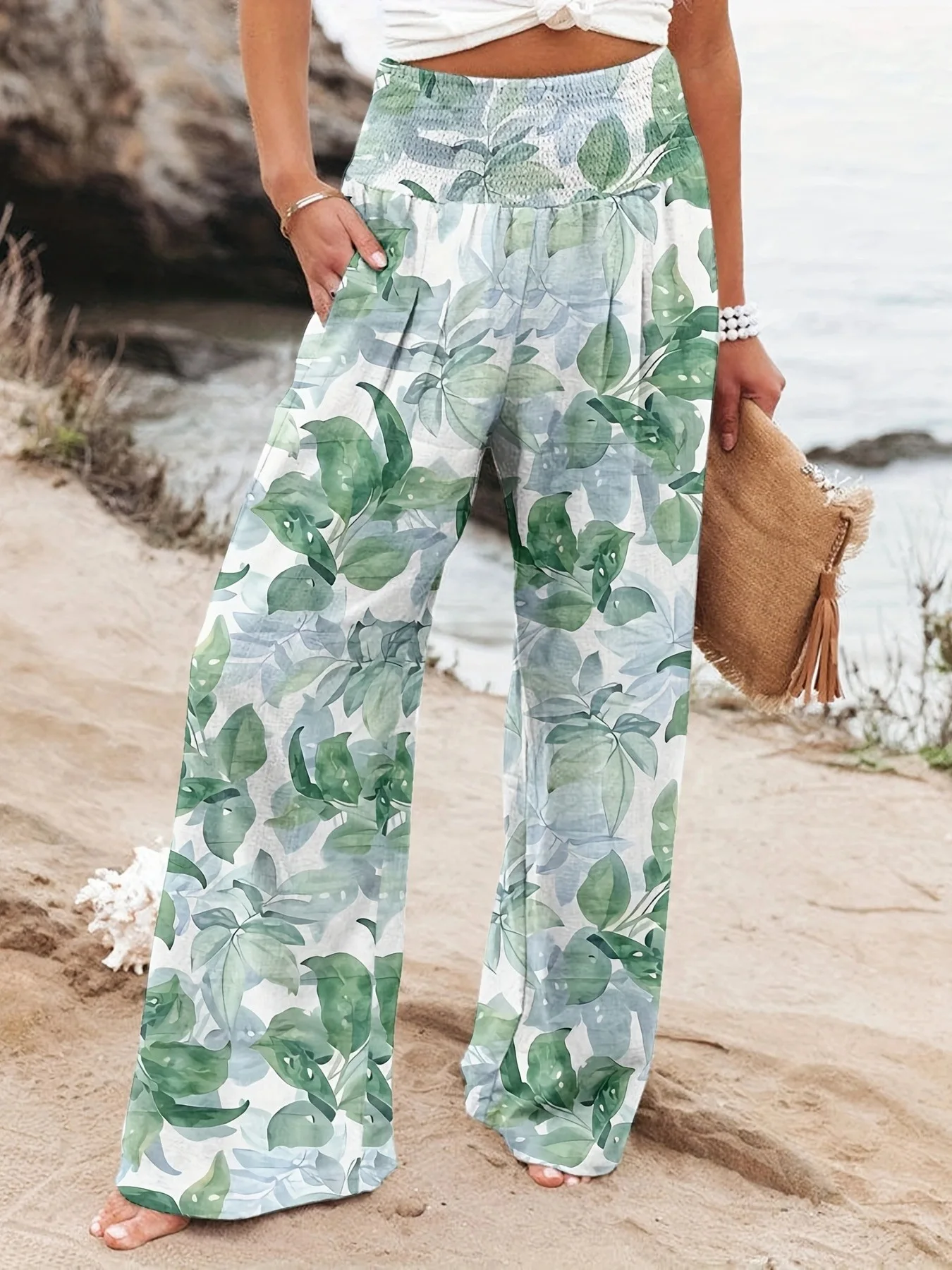 Spring/Summer New Women\'s Pants Fashionable Elastic High Waist Tie Dyed Wide Leg Pants Casual Pants