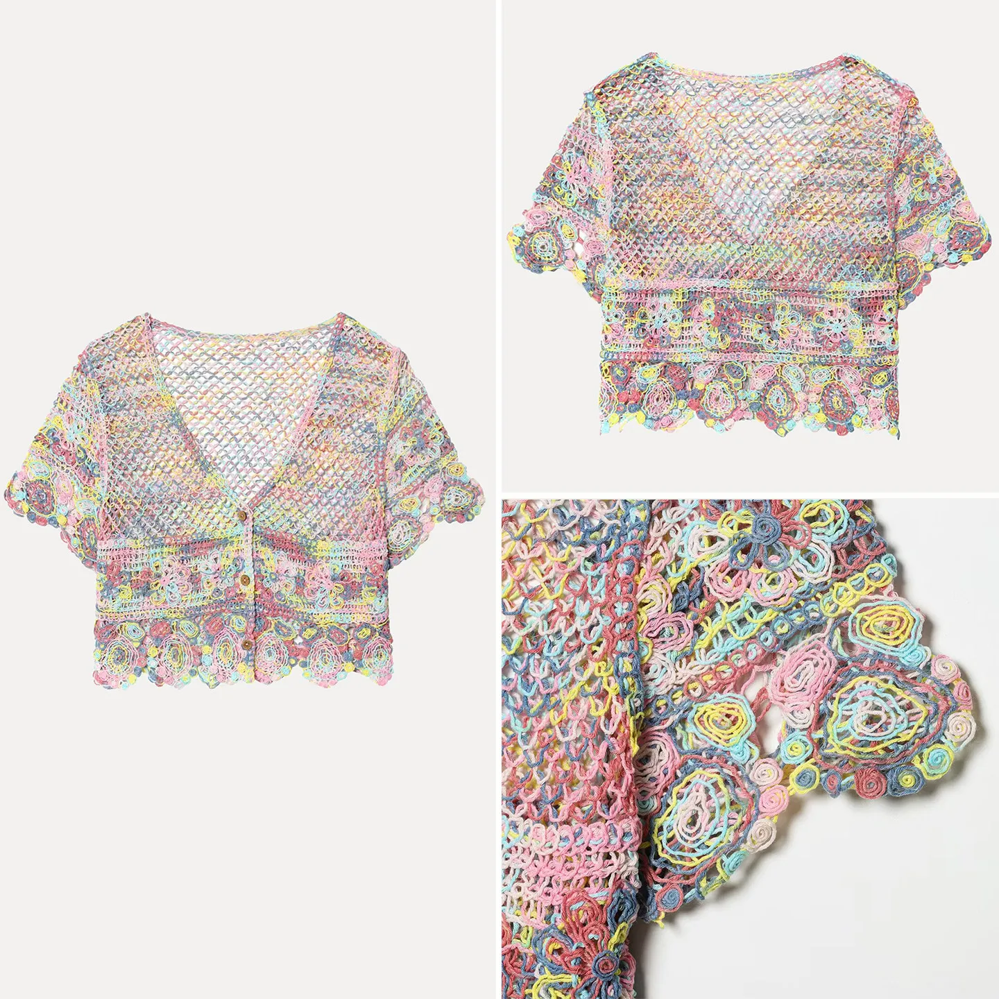 

Women's Loose Knitted Short Sleeve V-Neck Hollow out Cardigan Spring 2026 Casual Style Floral Pattern Casual Wear