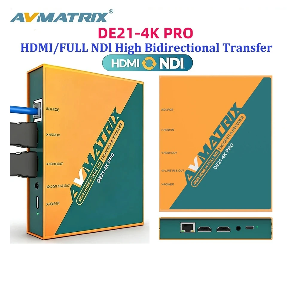 

AVMATRIX DE21-4K PRO High Bidirectional Transfer HDM/FULLNDl Bidirectional Conversion with Tally Lndicator PoE &USB-C