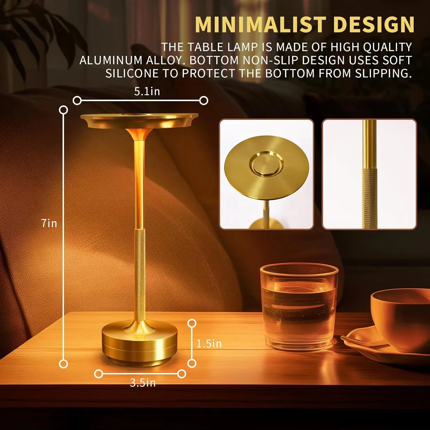 Aluminum Alloy Simple Decorative Lamp LED Night Light Infinitely Dimmable Atmosphere Retro Portable Rechargeable Touch Desk Lamp