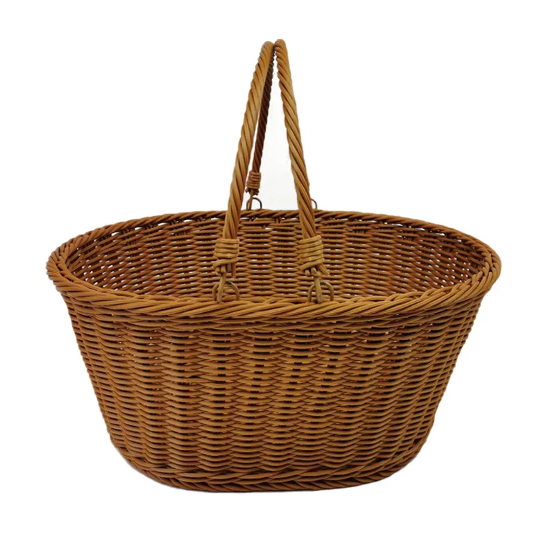 A25F-Simulation Vine Basket With Double Folding Handles Wicker Easter Basket Storage Of Plastic Easter Eggs And Easter Candy Wil