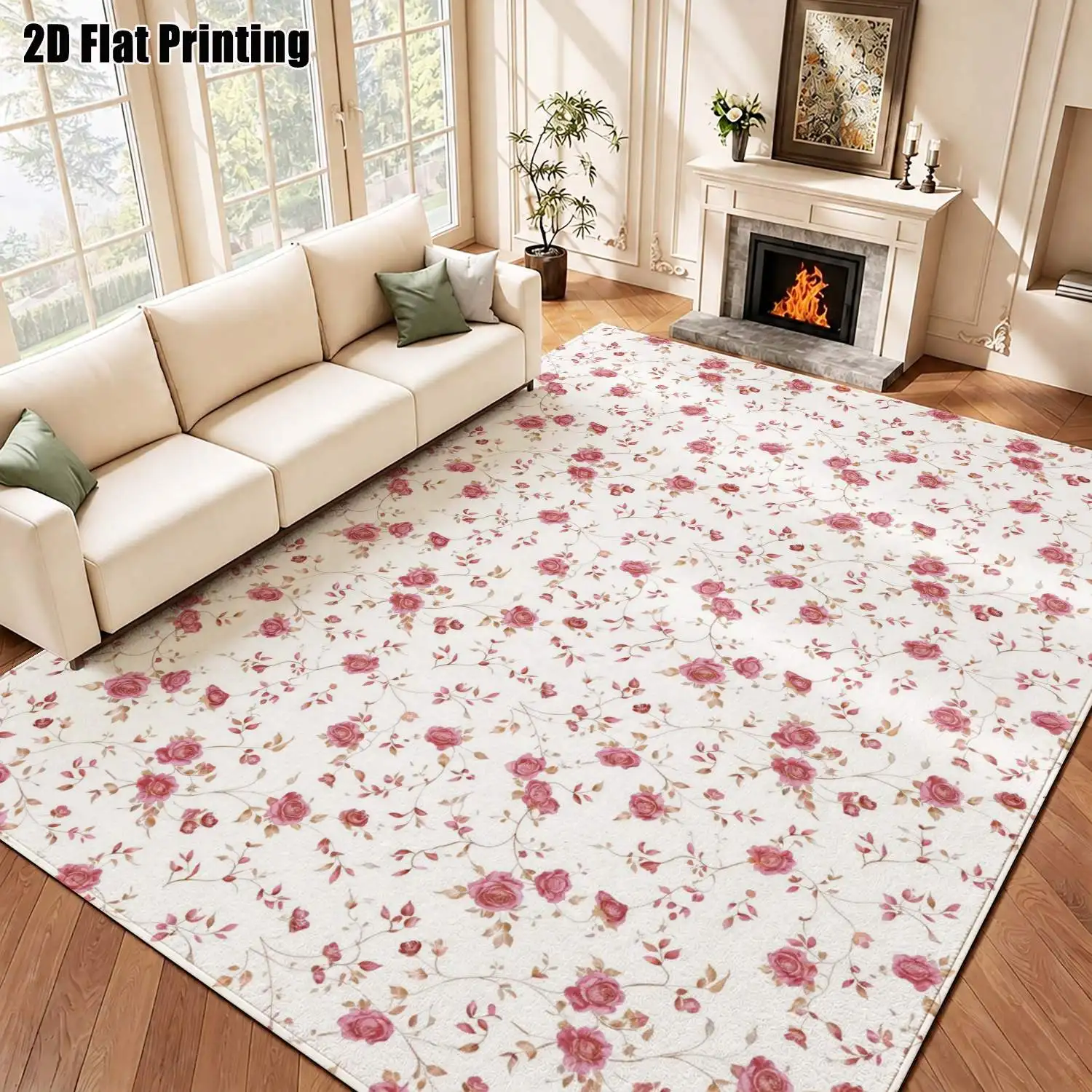 Pink Floral Velvet Carpet for Modern Home Decor