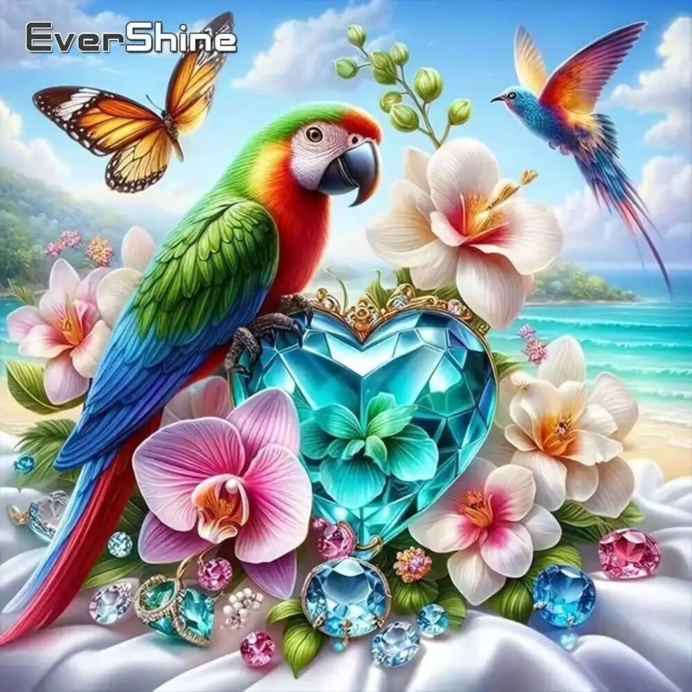Evershine Vollquadrat Diamant Stickerei Vogel Tier Neue Kollektion Schmetterling Mosaik Blumenmalerei Papagei Kit Wanddekoration