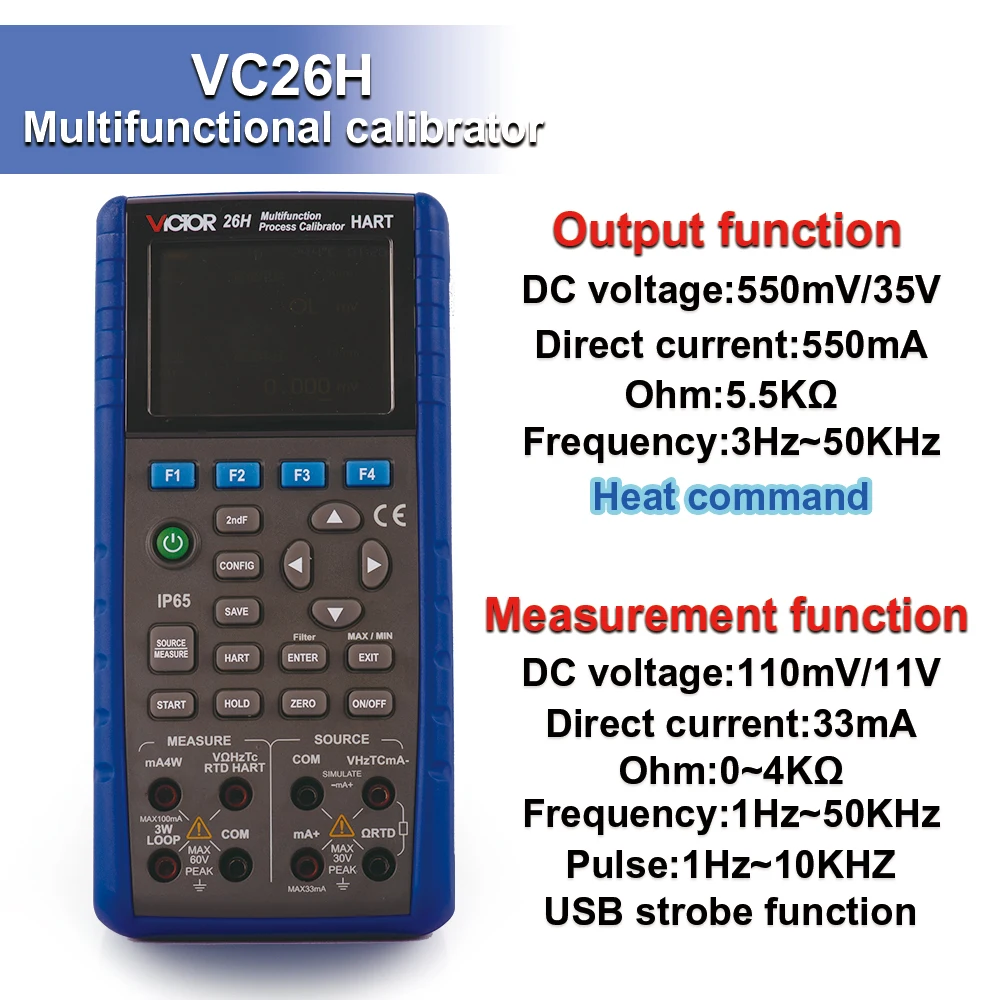 VICTOR 26H Process Calibrator Input/output Accuracy 0.01% HART Support Simultaneous Measurement 24V Loop Circuit IP65