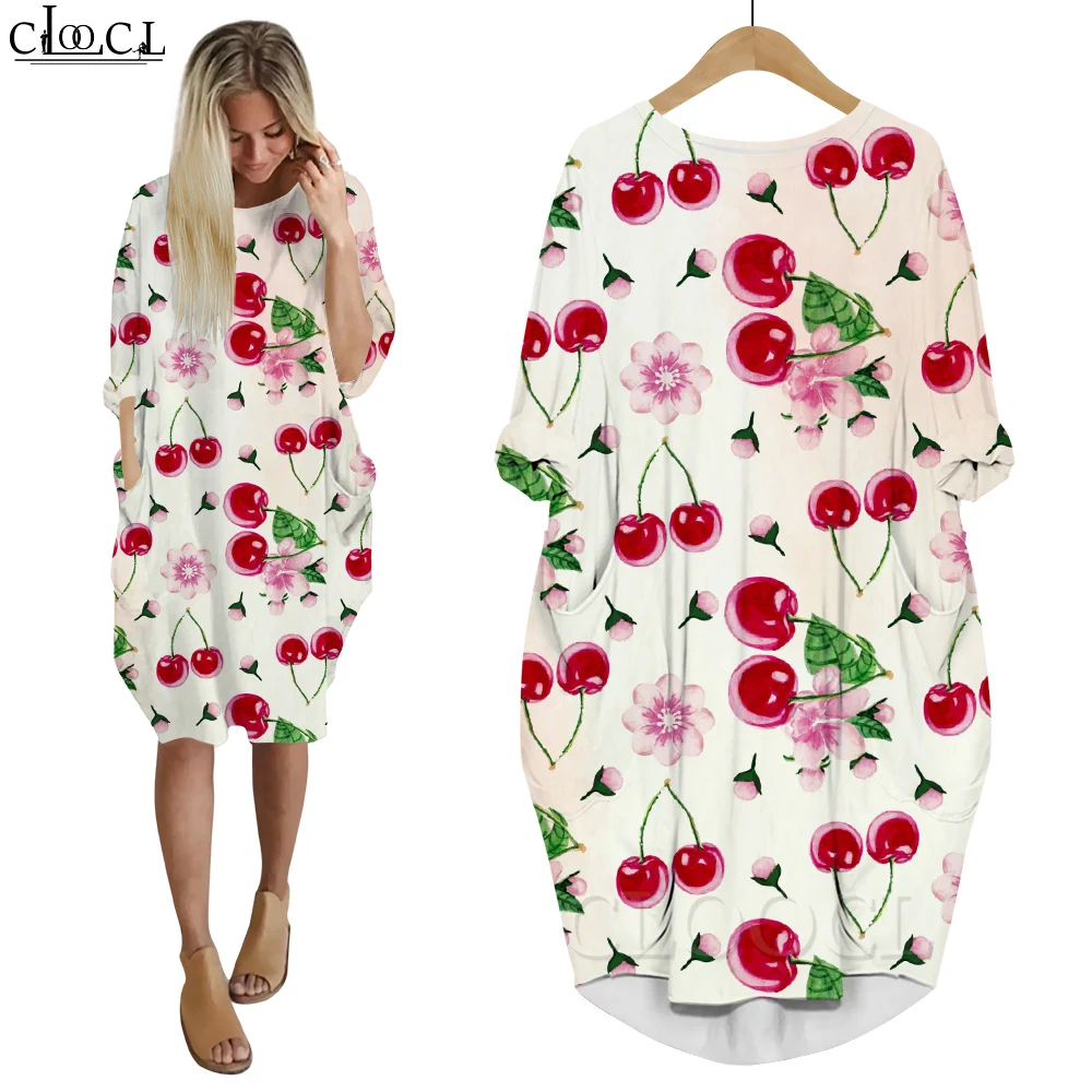 

CLOOCL Dresses Women Long Sleeve Pullover Beautiful Cherry Blossoms Pattern 3D Graphic Fashion Maxi Dress Crew Neck Vestidos