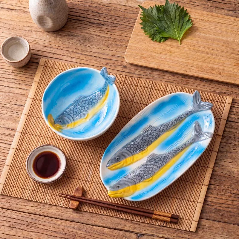 Nordic Fish Shape Ceramic Bowl Ornaments Living Room Kitchen Dining Table Dessert Plate Rice Bowl Storage Crafts Home Decoration