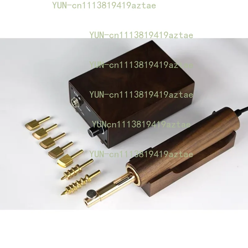 Temperature Controlled Leather Edge Ironing Machine Handheld Leather Hot Stamping Machine with 7 Pointed Tips Wooden Base