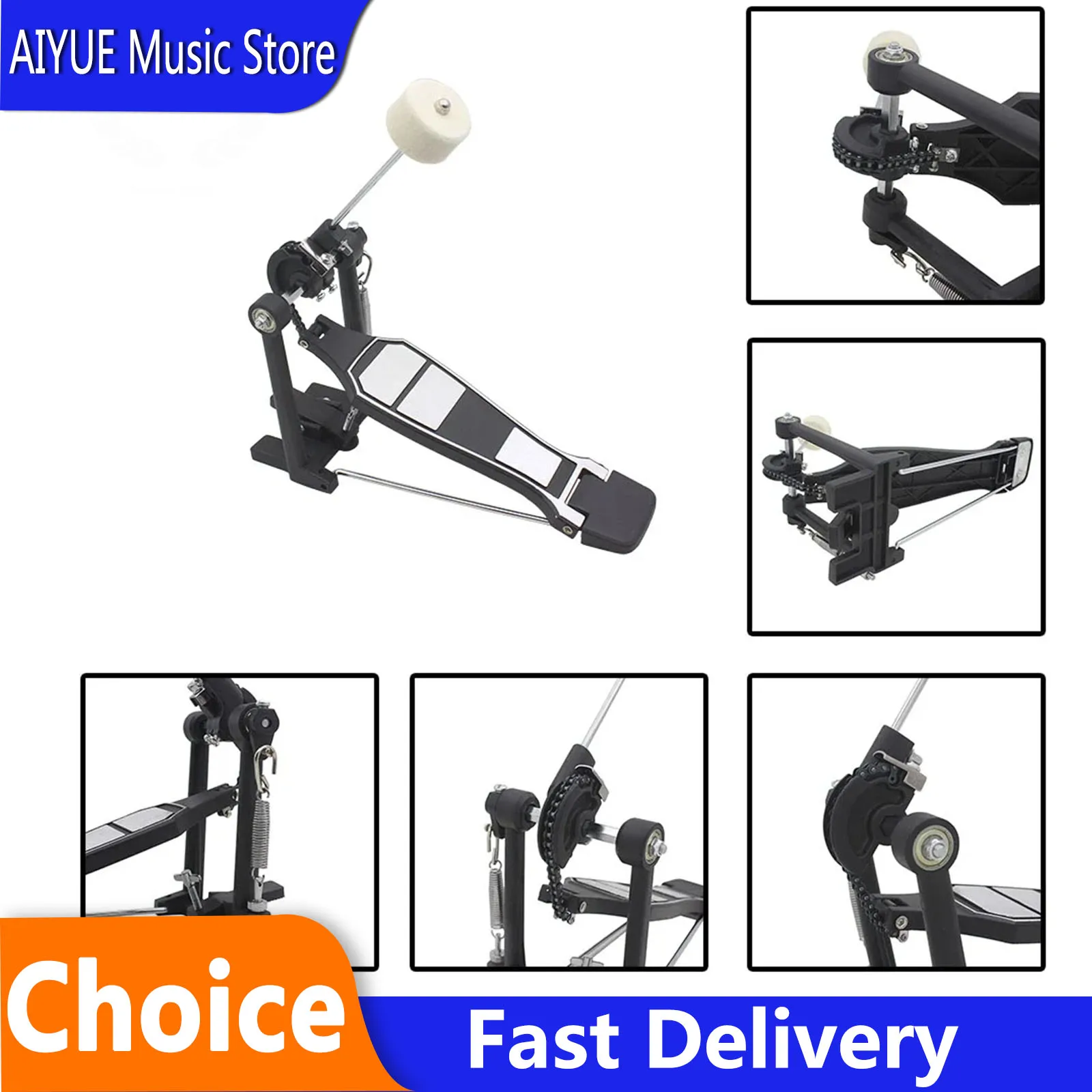 M MBAT Bass Drum Pedal Foot Kick Beater Singer Tension Spring And Single Chain Drive Percussion Music Instrument Accessories
