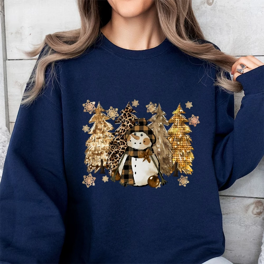 Christmas Crewneck Sweatshirt, Christmas Tree Holiday Sweaters for Women, Snowman Pine Snowflake Winter Long Sleeve Shirt