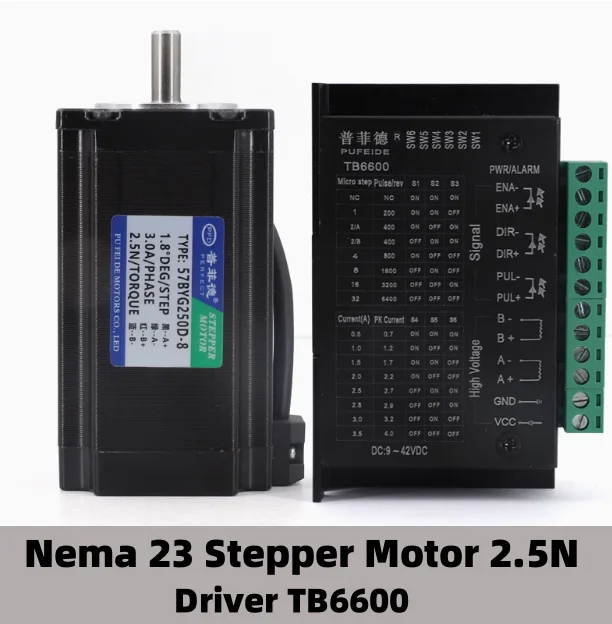 

High Torque 57BYG250D Nema 23 Stepper Motor 4-Lead 2.5N 57x100mm Motor with TB6600 Driver for 3D Printer Robot Accessories