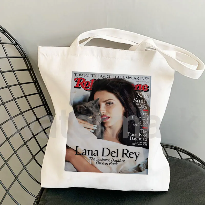 Lana Del Rey Fans Tote Shopping Bag Bolsas De Tela Handbag Woven Reciclaje Tote Bolsa Compra Sac Toile Shopper Bolso Canvas Bag